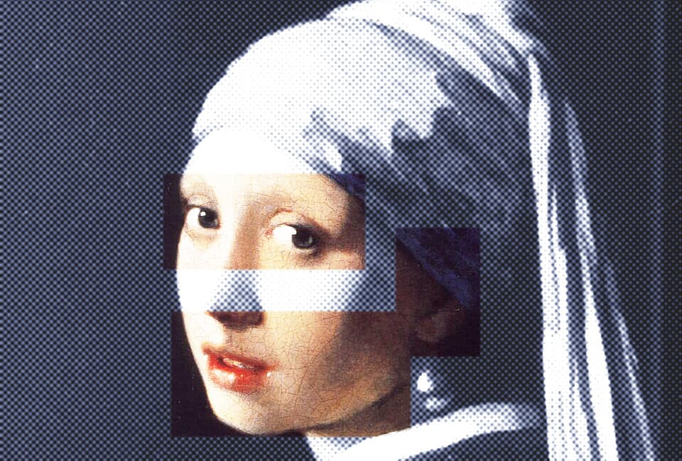 D'après la « Jeune Fille à la Perle » de Vermeer — les zones en couleur sont celles dont s'occupe le chirurgien maxillo-facial : la bouche, les mâchoires, le visage.